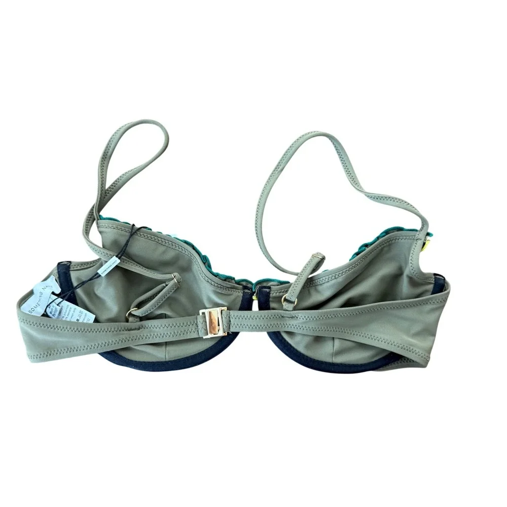 Something Navy Daffodil Ruffle Bikini Top Olive Green Underwire‎  M